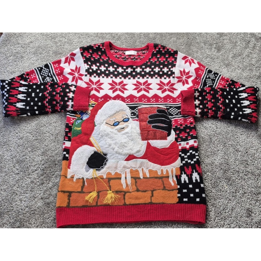 Ugly Christmas Sweater SANTA CLAUS Holiday Time‎ Adult Size Small 34-36
